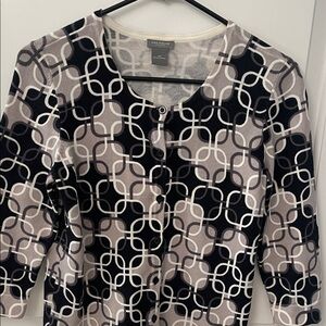 Ann Taylor Black, Gray and Cream Geometric Cardigan Sweater,SZ petite M
